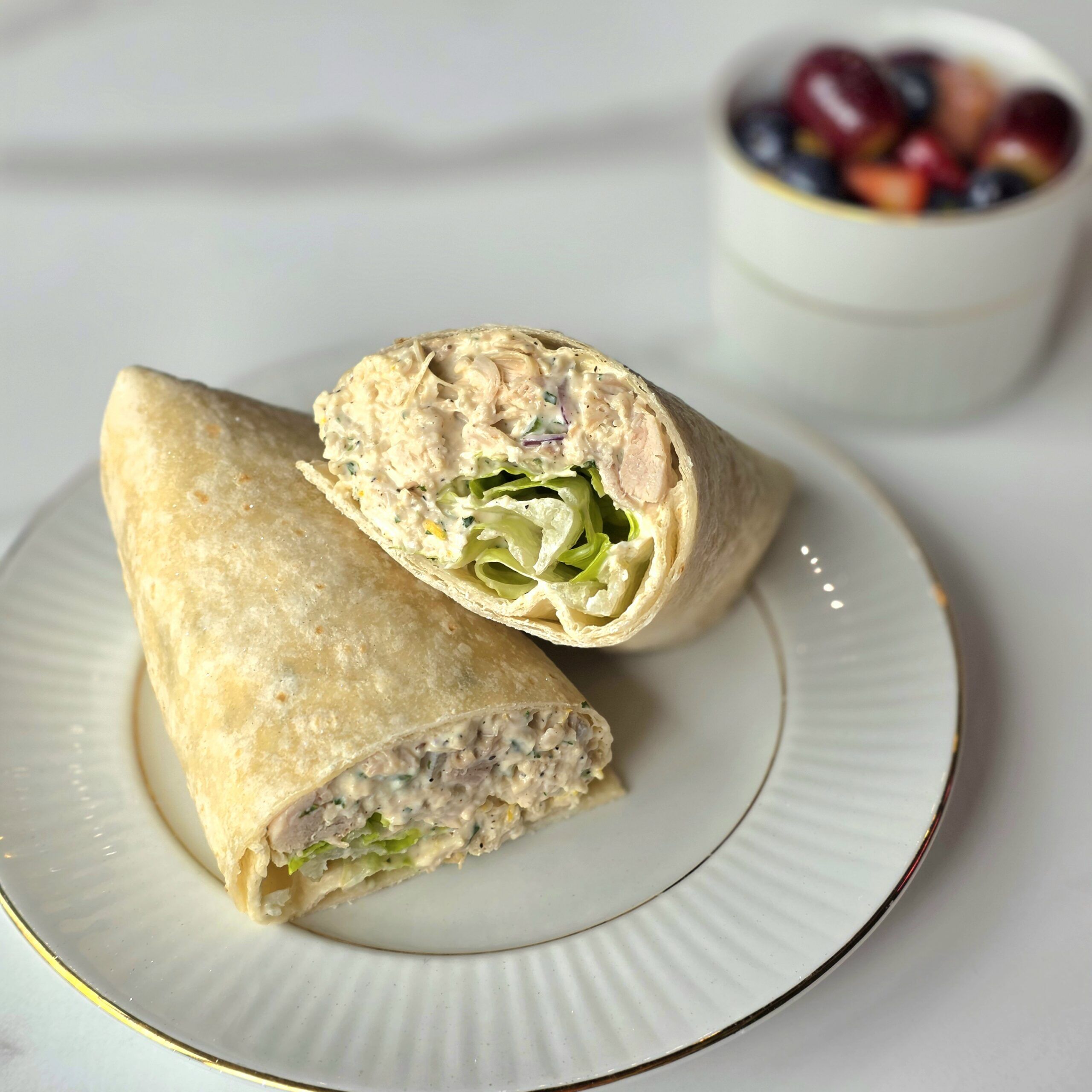 Chicken Salad Wrap with Fruit Salad