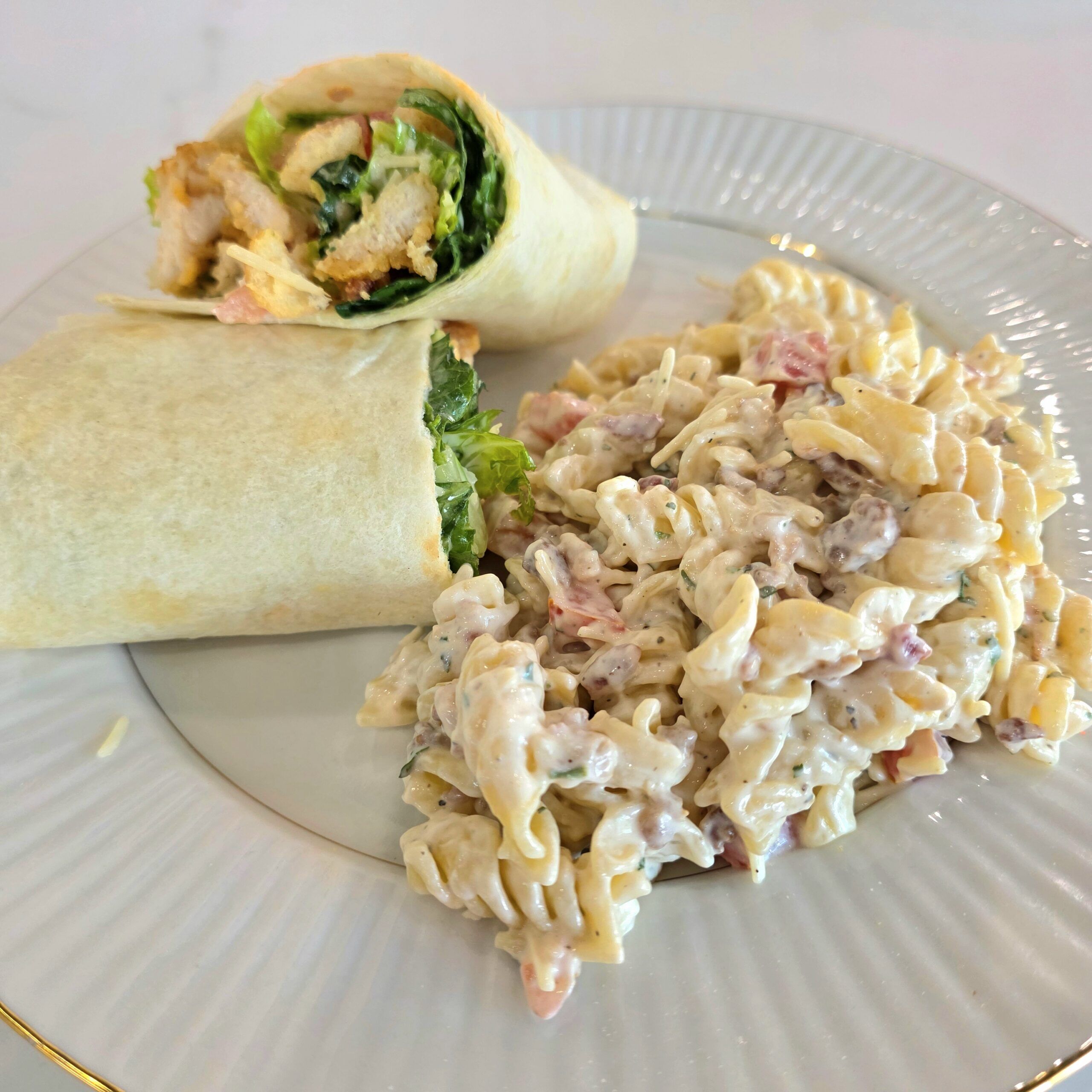 Chicken Ceasar Wrap and Bacon Ranch Pasta Salad